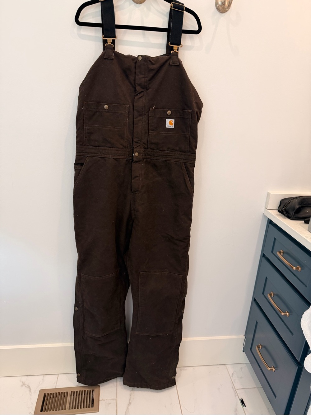 Carhartt Brown Women’s Duck Canvas Cargo Bib Overalls Sz 18 x 32